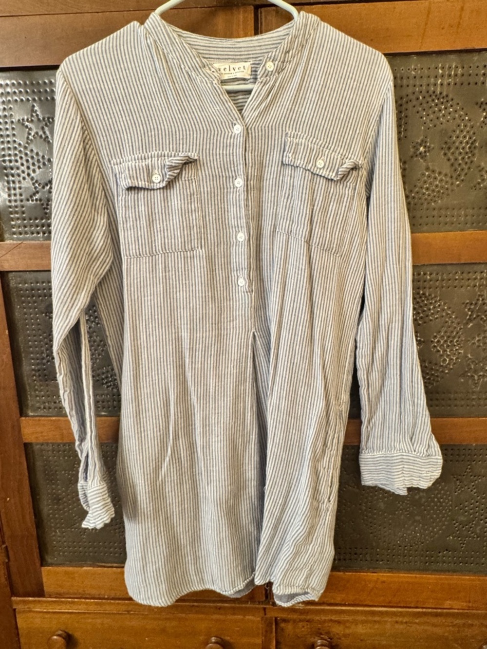 Velvet by Graham & Spencer Striped Button Tunic Shirt Dress Sz S
